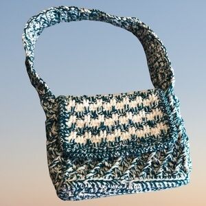 Etsy Handmade Teal and White Crochet Purse